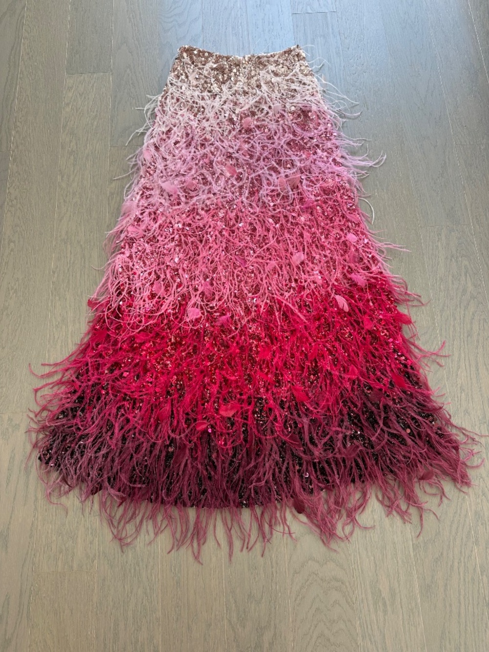 Alice + Olivia ASHTON Feathered Embellished Skirt Ascendent Ombre Deep Pink Sz 2 - Picture 6 of 9